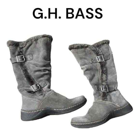 G.H.BASS Womens Wanda Winter Boots Gray Suede Fur Lined SZ 7.5 M Zipper Comfort - Picture 1 of 12